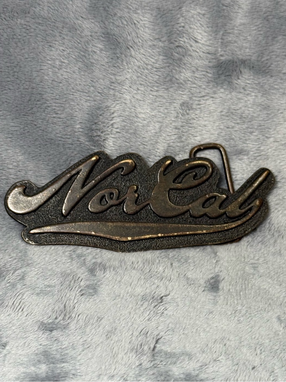 Vintage NorCal Script Belt Buckle Pewter Tone Y2K Skate Casual Western Style